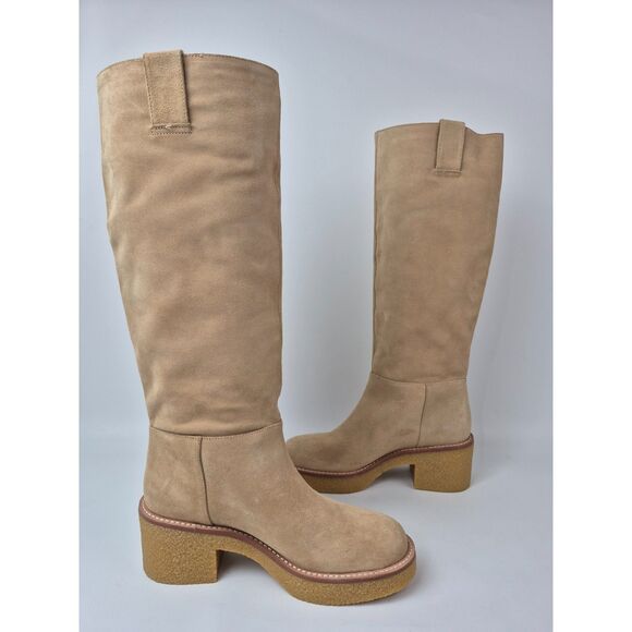 Stuart Weitzman Women's Sand Montana Slouch Suede Boots Size 7 - Picture 4 of 7